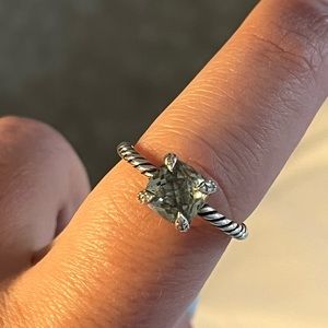 Chatelaine Ring in sterling Silver with prasiolite and pave diamonds